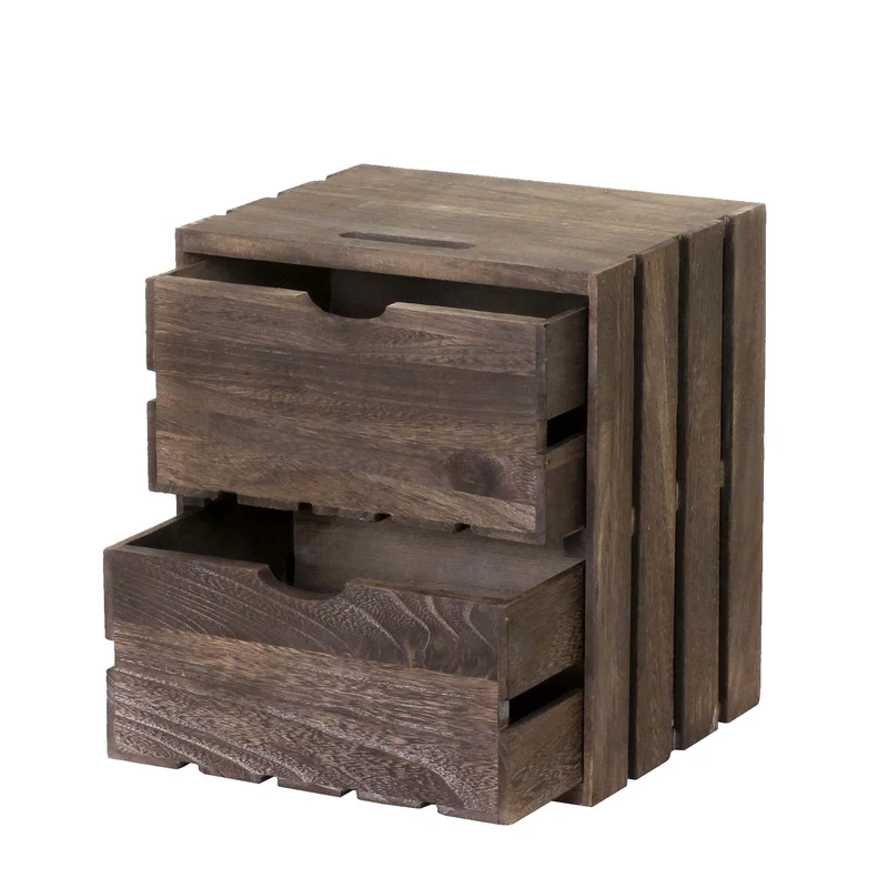 Table de chevet commode de rangement en bois style vintage 2 tiroirs 36x32x26cm marron 04_0002486