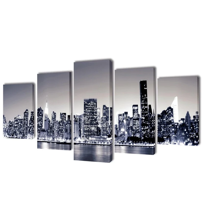 Set de 5 toiles murales imprimées Horizon de New York monochrome DEC022921