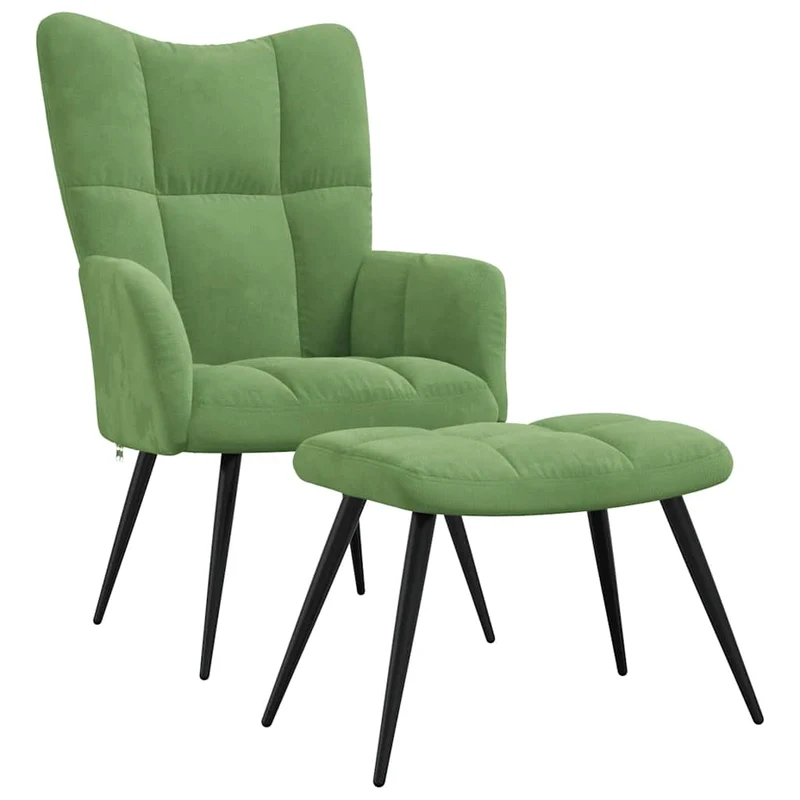 Fauteuil lounge chaise de canapé design moderne avec repose-pieds en velours vert clair DEC026627