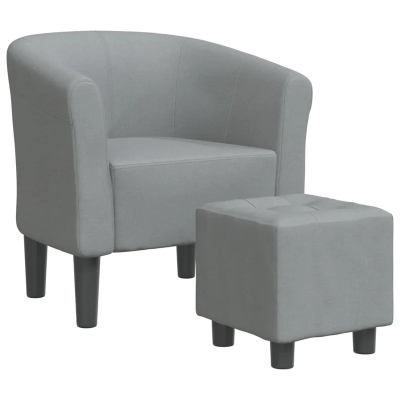 Fauteuil lounge assise confortable design moderne avec repose-pied en tissu gris clair DEC026420
