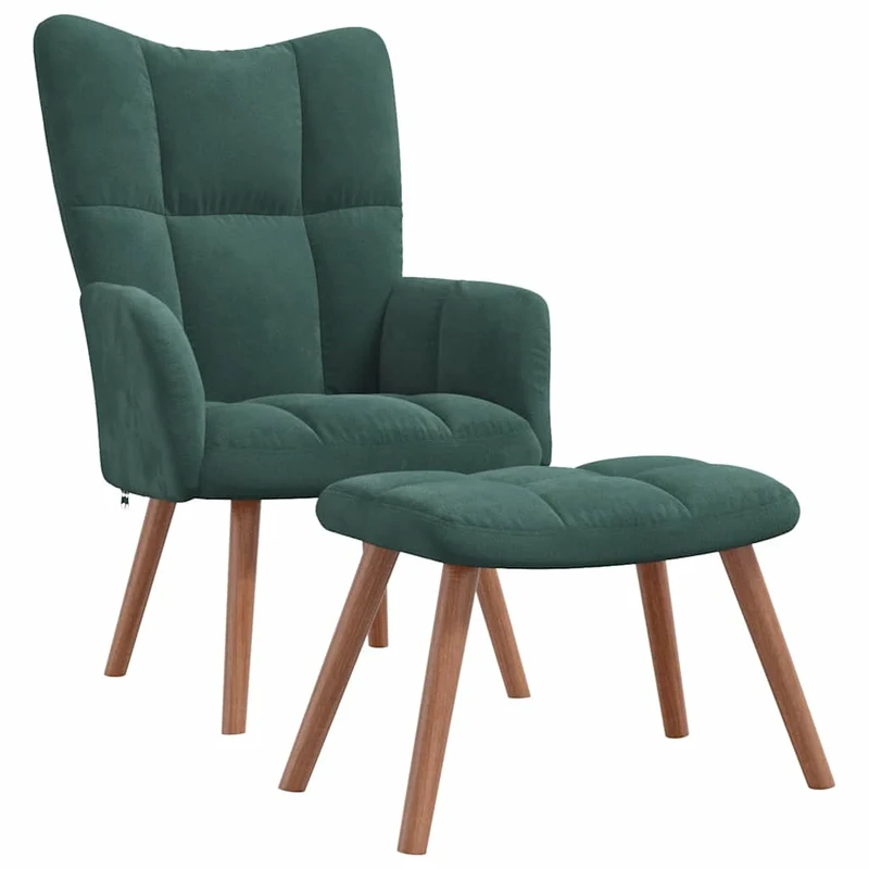 Fauteuil lounge chaise de canapé design moderne avec repose-pied velours vert foncé DEC026555