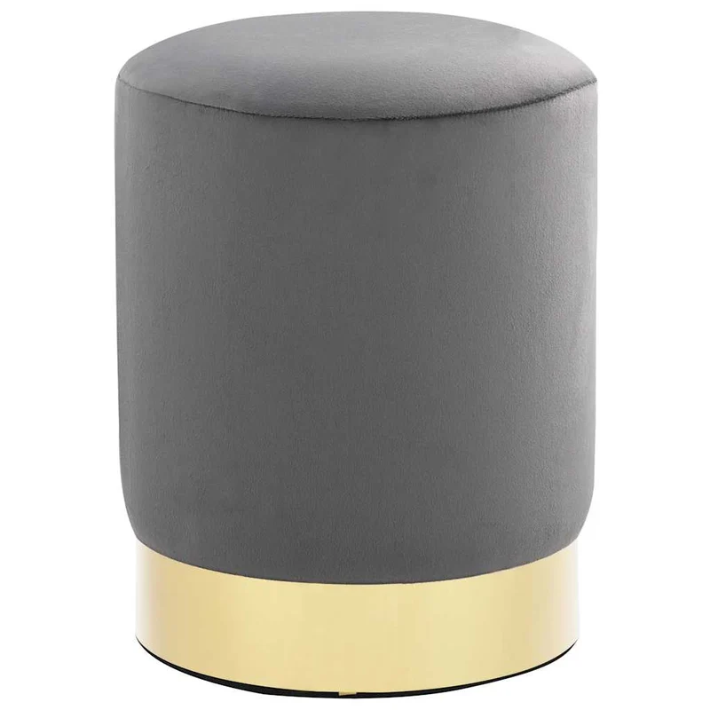 Tabouret assise pouf design moderne en velours gris foncé base métallique doré DEC026360
