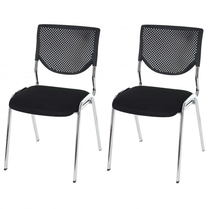 Lot de 2 chaises ergonomique pour visiteur bureau noir pieds chromé BUR04049
