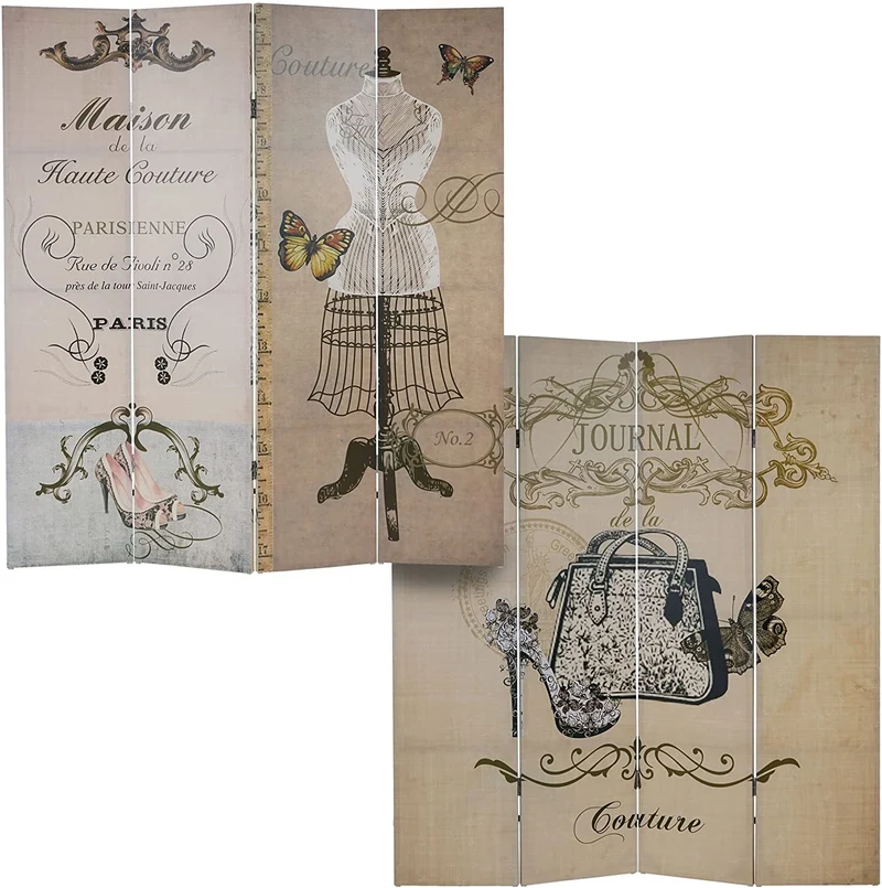 Paravent 4 panneaux pans séparateur de pièce 180x160cm motif vintage couture PAR04011