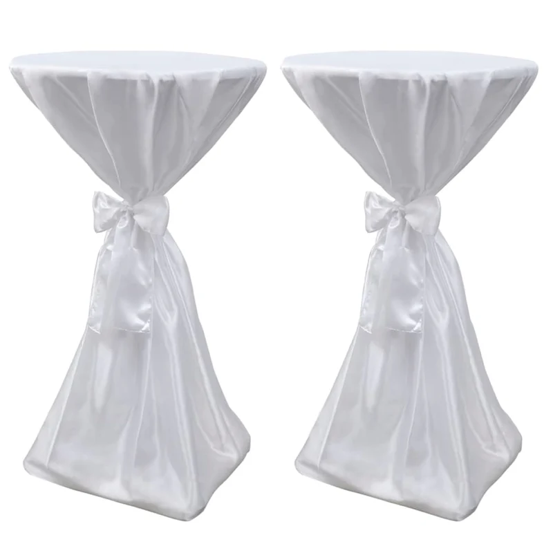 Housse de table blanche avec ruban Ø70 cm 2 pièces DEC022485