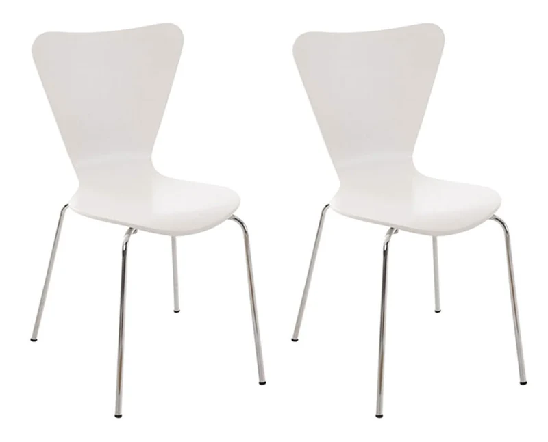 Lot de 2 chaises de séjour bureau en bois blanc et métal CDS10007