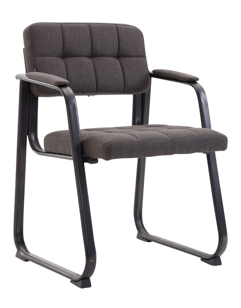 Chaise visiteur fauteuil de bureau sans roulette coutures décoratives en tissu gris foncé support en métal noir BUR10216