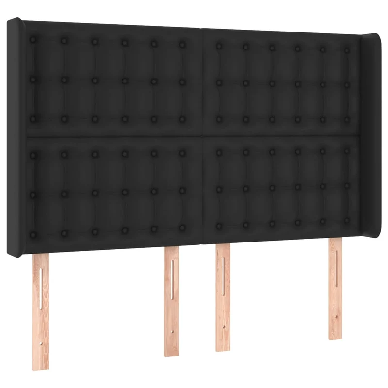 Tête de lit accessoire couchage chambre à coucher meuble capitonné avec rebord latéral 147 x 16 x 118/128 cm synthétique noir TDL0204580