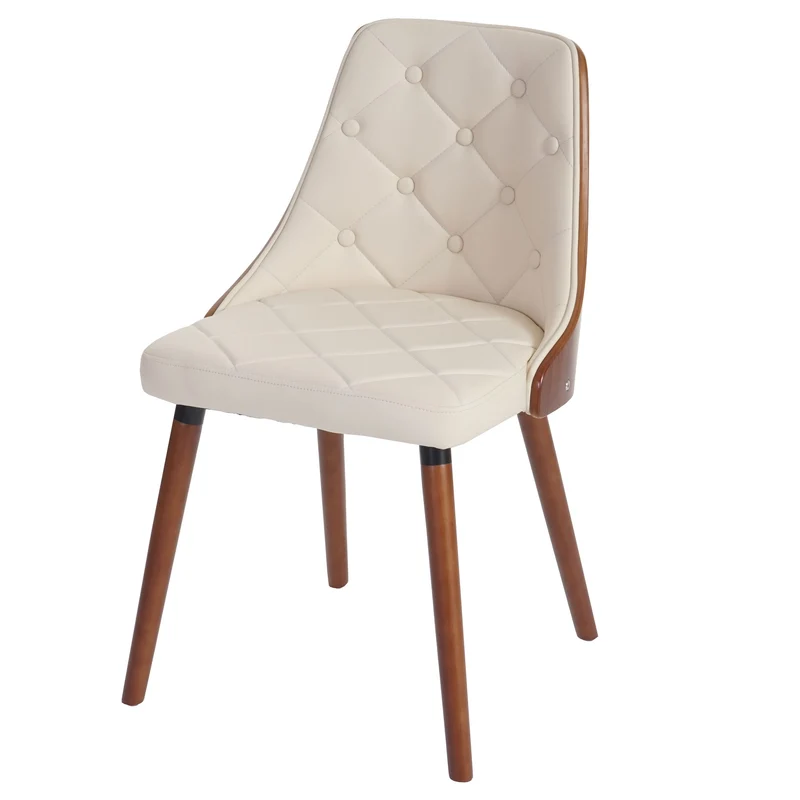 Chaise à manger visiteur bureau capitonné aspect noyer courbé en synthétique crème 04_0002199