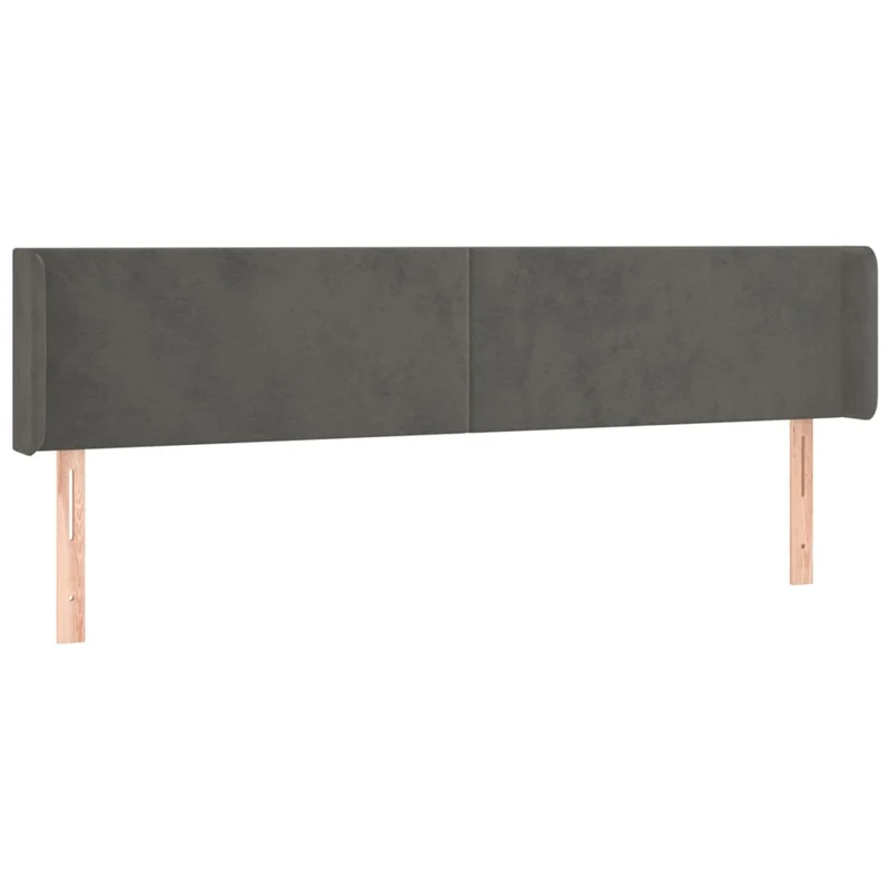 Tête de lit accessoire couchage chambre à coucher meuble avec rebord latéral 203 x 16 x 78/88 cm tissu velours gris foncé TDL0204937