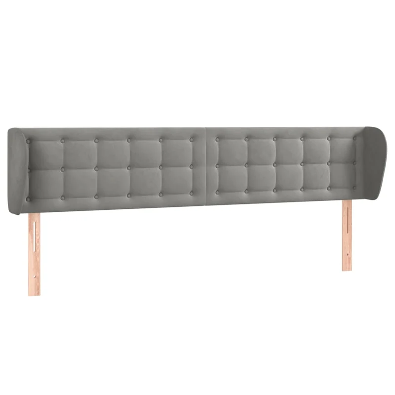 Tête de lit accessoire couchage chambre à coucher meuble capitonné avec rebord latéral 203 x 23 x 78/88 cm tissu velours gris clair TDL0205154
