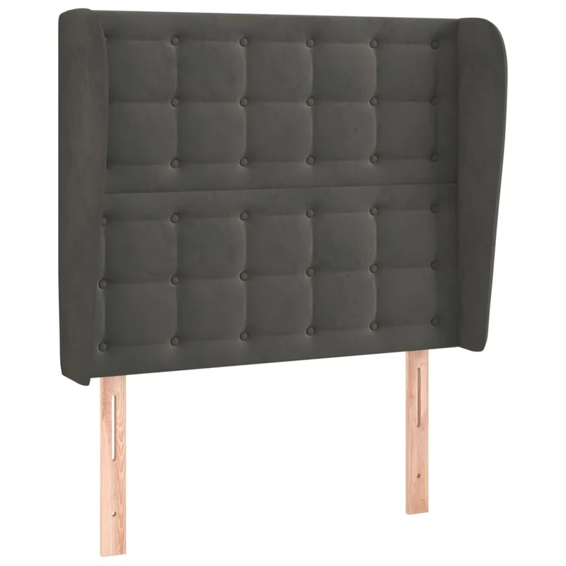 Tête de lit accessoire couchage chambre à coucher meuble capitonné avec rebord latéral 103 x 23 x 118/128 cm tissu velours gris foncé TDL0205044