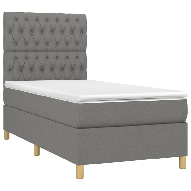 Cadre de lit LED avec sommier tête de lit matelas 100x200 cm tissu gris foncé TDL0208454