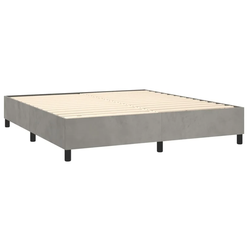 Sommier à lattes sur pieds cadre de lit 200x200 cm tissu velours gris clair TDL0207171