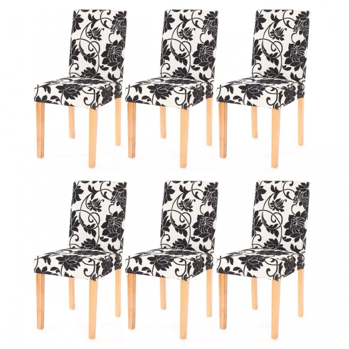 Lot de 6 chaises de salle à manger en tissu imprimé blanc&noir pieds clairs CDS04221
