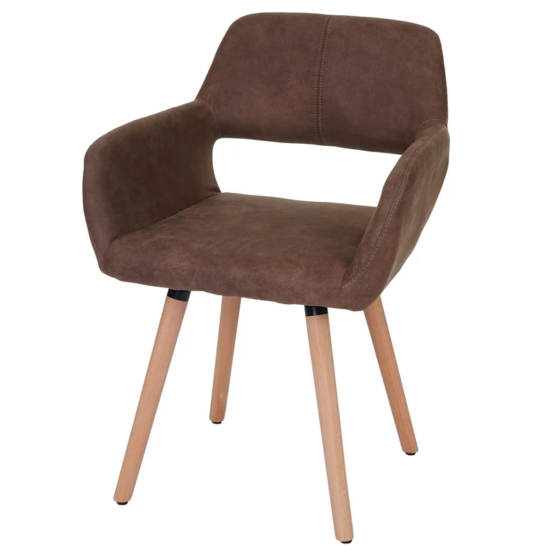 Chaise de salle à manger bureau visiteur design rétro en tissu marron pied en bois clair 04_0002152