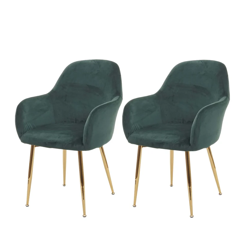 Lot de 2 chaises de salle à manger design rétro en tissu velours vert pieds métal dorés 04_0000381