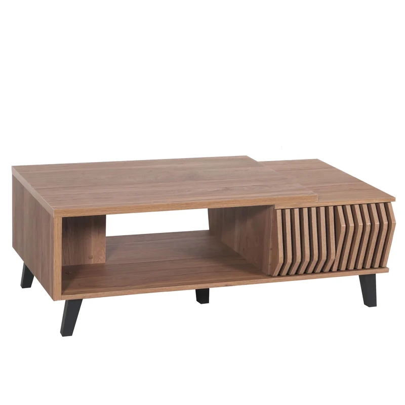 Table basse table d'appoint deux étagères et deux tiroirs 44x120x65 cm marron 04_0008451