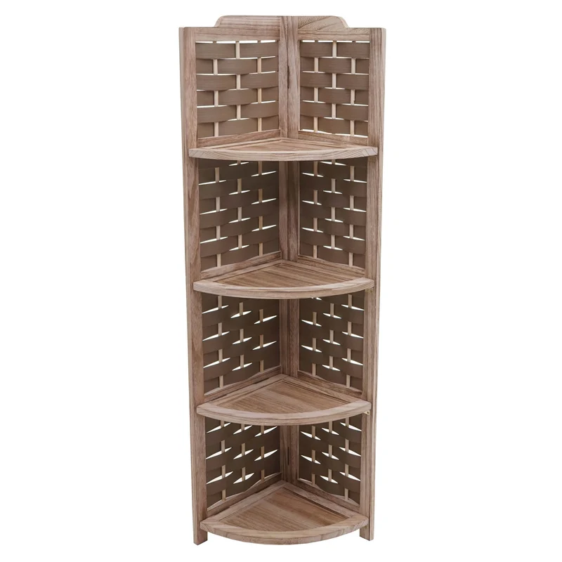 Étagère d'angle pliable avec 4 niveaux en bois marron 110 cm treillis décoratif en polyéthylène 04_0008637