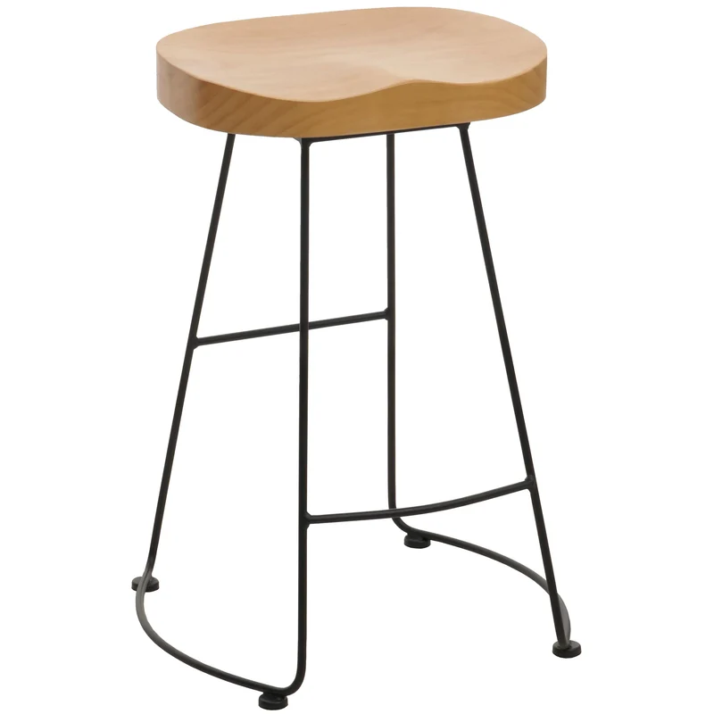 Tabouret de bar chaise de comptoir x1 avec repose-pieds design industriel en métal et bois 04_0008592