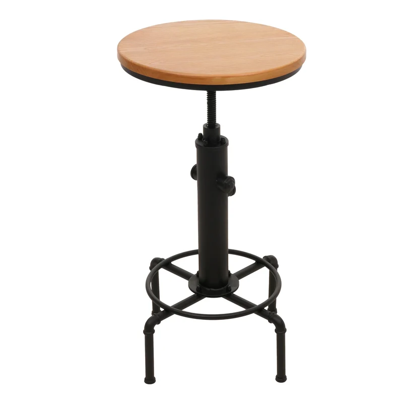 Table de bar comptoir bistro réglable en hauteur repose-pieds siège rotatif en acier et bois diamètre 50 cm 04_0008521