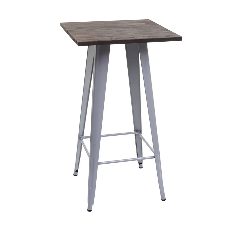Table de bar bistro comptoir avec plateau en bois et métal gris design industriel 107x60x60 cm 04_0008511