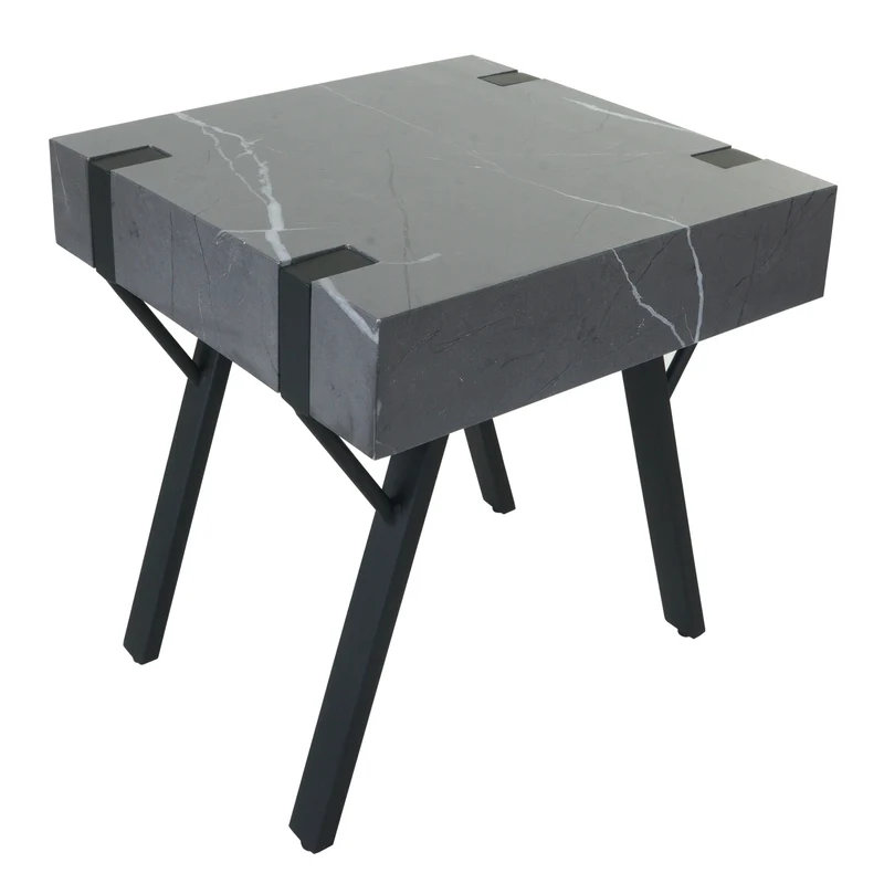 Table d'appoint table basse chevet 50x50x50 cm cadre en fer plateau en MDF aspect marbre gris 04_0008497