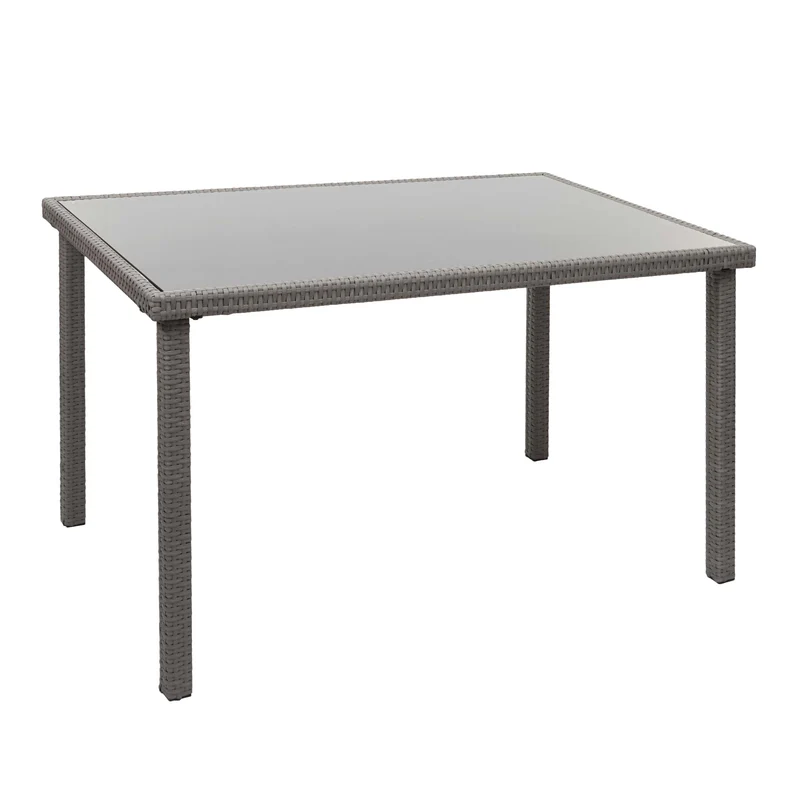 Table de jardin en polyrotin gris plateau de table en verre balcon 120 x 75 cm 04_0008549