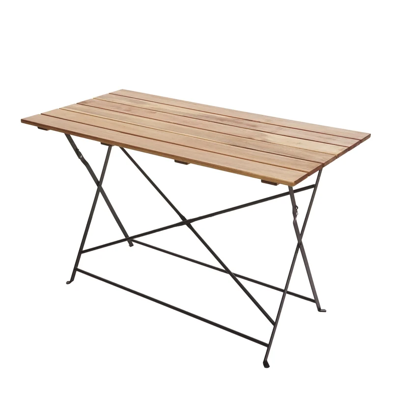 Table de jardin pliable en bois d'acacia et acier 120 x 60 cm couleur naturelle 04_0008538