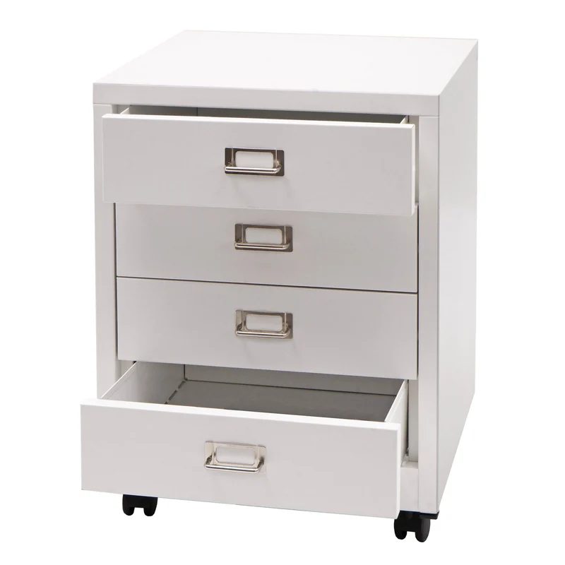 Caisson à tiroirs meuble de bureau 55 x 40 x 41 cm 4 tiroirs en acier blanc 04_0008266