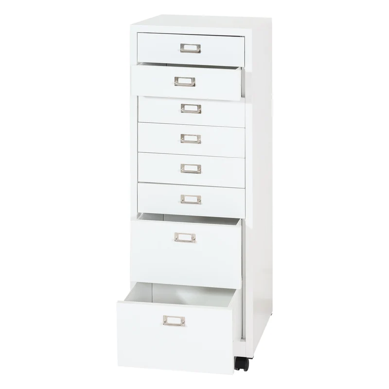 Caisson à tiroirs meuble de bureau 115 x 40 x 41 cm 8 tiroirs en acier blanc 04_0008263