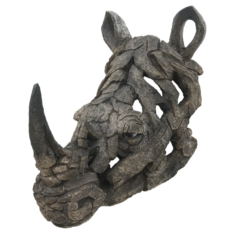Tête de rhinocéros décorative décoration murale trophée en polyrésine intérieure et extérieure 26 cm 04_0008615