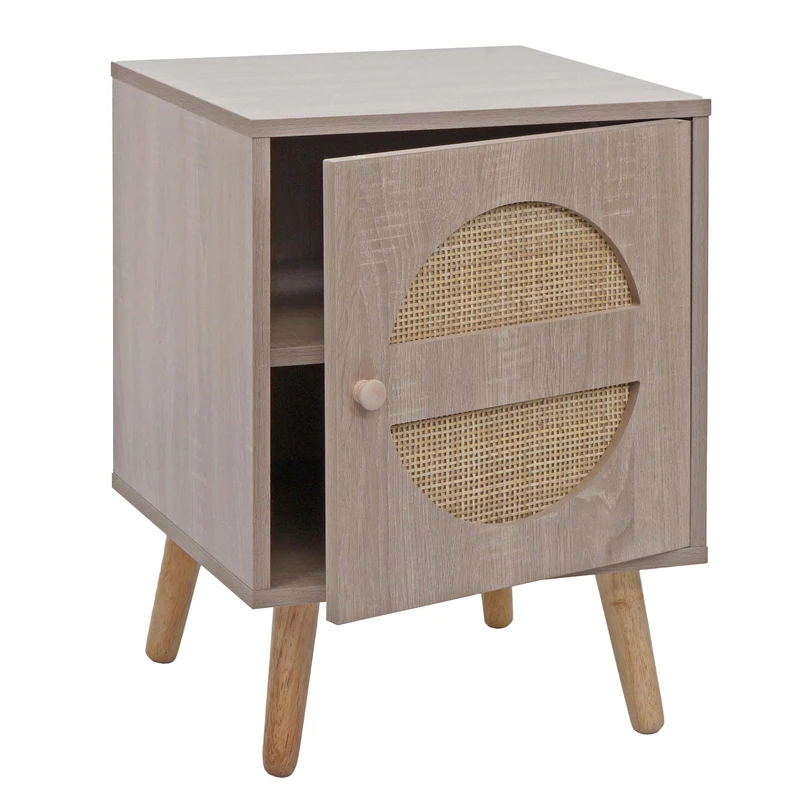 Table de chevet table d'appoint deux compartiments de rangement en kubu bois aspect chêne et MDF 56x40x40 cm 04_0008529