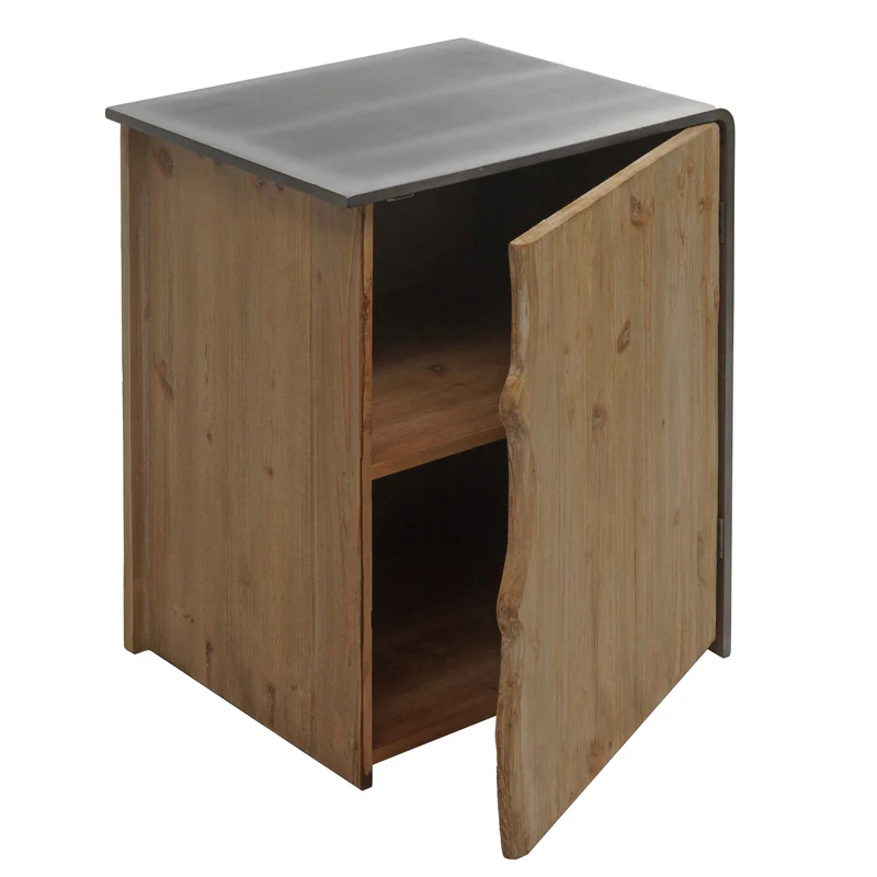 Table d'appoint commode chevet armoire industrielle en bois de sapin 60 x 50 x 40 cm naturel avec aspect métal 04_0008499